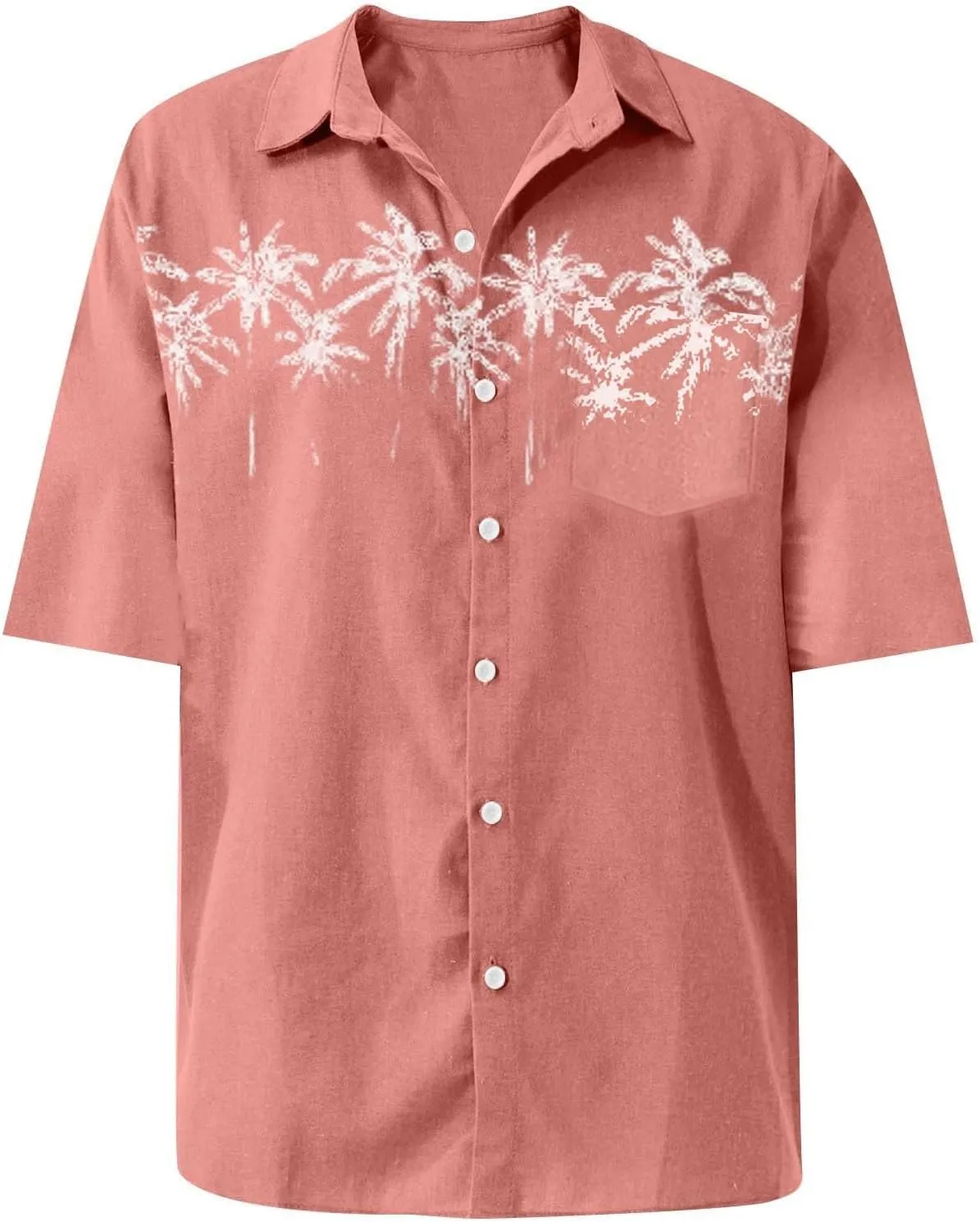 Hawaiian Shirts for Men Summer Beach Loose Fit Casual Short Sleeve Linen Tshirts Lightweight Button Down Hippie Tops