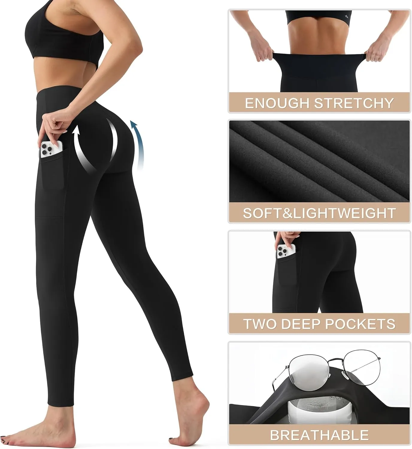 High Waisted Leggings for Women - Tummy Control Yoga Pants for Workout Running Athletic Women's Leggings Plus Size