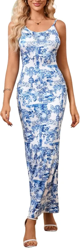 HipGlamp Women's Summer Sexy Bodycon Maxi Dress Spaghetti Strap Elegant for Holiday Beach Vacation