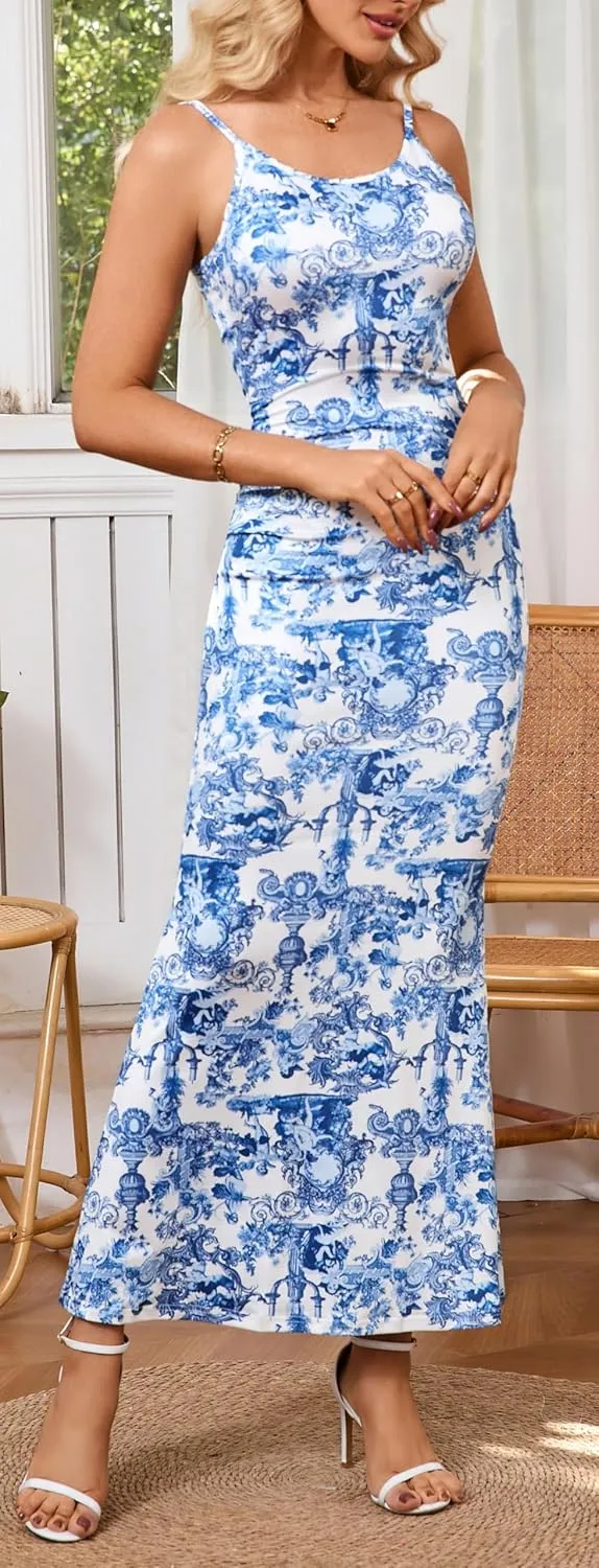 HipGlamp Women's Summer Sexy Bodycon Maxi Dress Spaghetti Strap Elegant for Holiday Beach Vacation