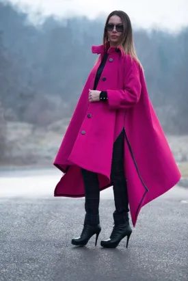 Hot Pink Women Loose Winter Coat FEDERICA