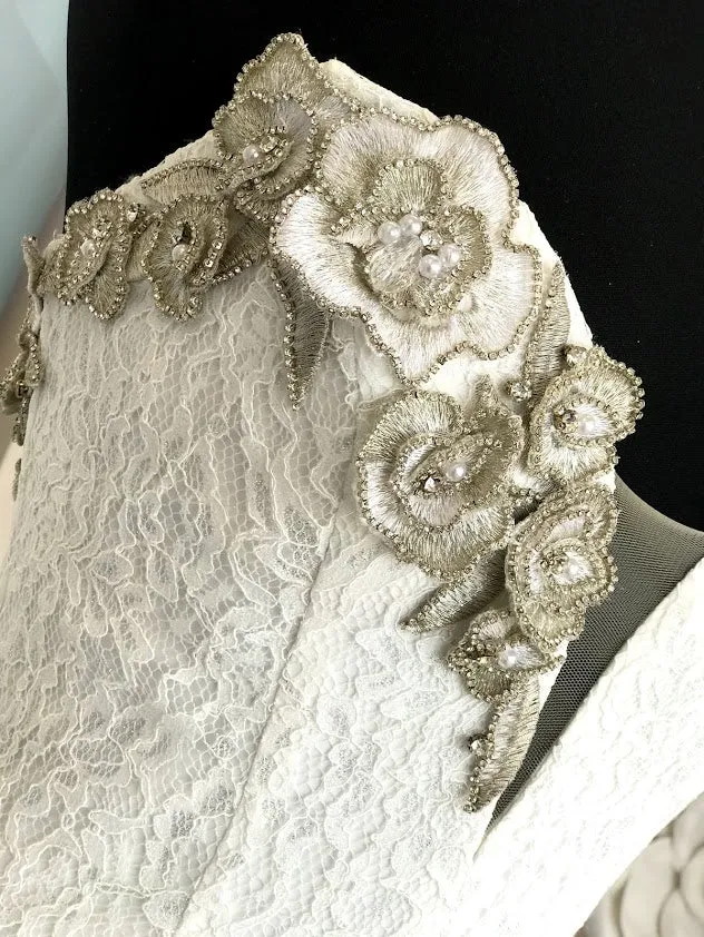 Johnathan Kayne B111 Size 6, 14 Lace Mermaid Wedding Dress Crystal Flower