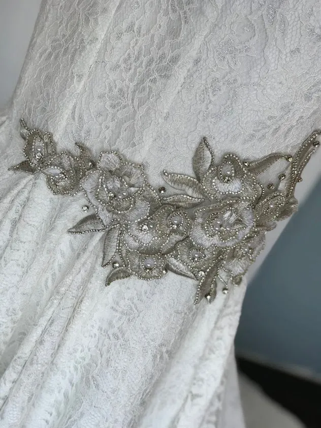 Johnathan Kayne B111 Size 6, 14 Lace Mermaid Wedding Dress Crystal Flower