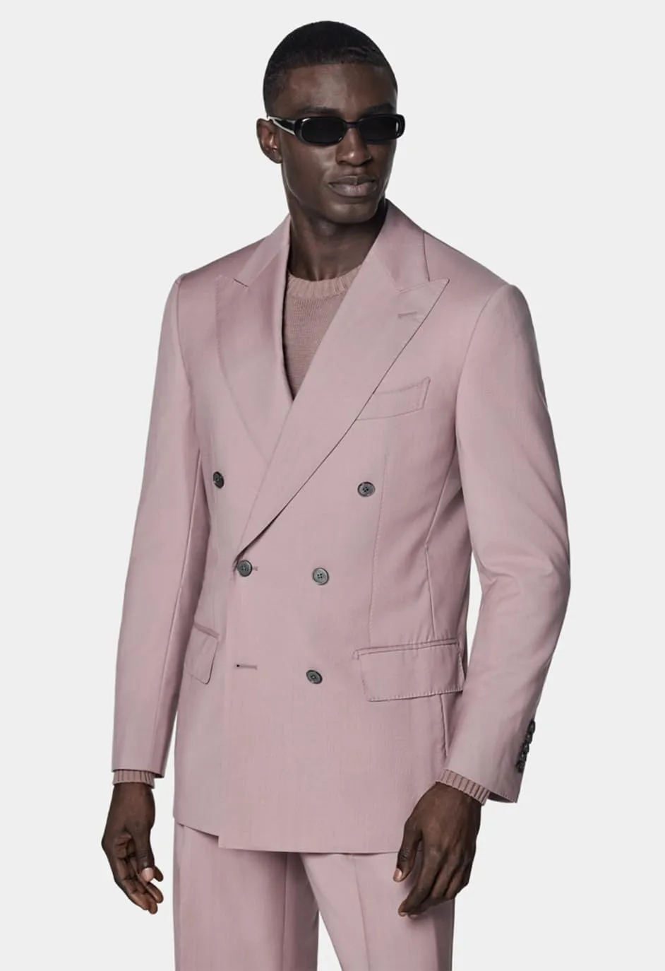 Kromoc Men's Suit Blazer Party Wedding Formal Peak Lapel Double Breasted Buttons Coat