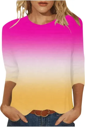 Kuluzego Women 3/4 Sleeve Tshirts Loose Fit Long Tops Tee for Women Crewneck Summer Fall Shirts 2025 Y2K 88