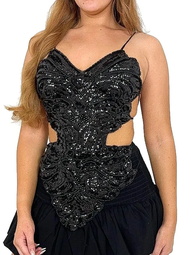 Lace Up Backless Sequin Top