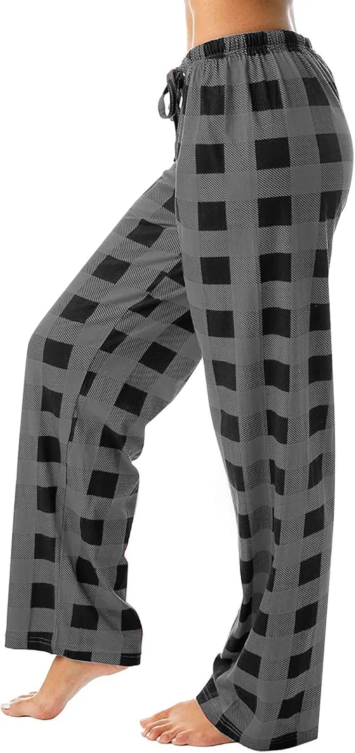 Ladies Drawstring Plaid Printed Casual Dressy Loose Fit Fashion Pants