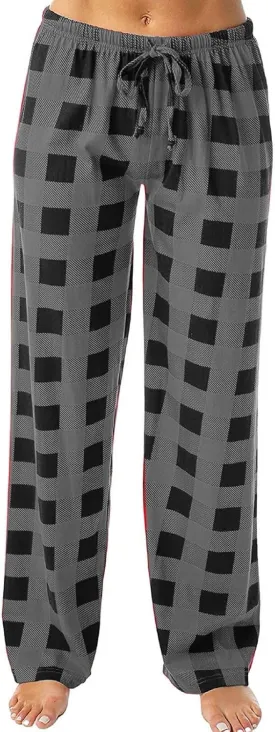 Ladies Drawstring Plaid Printed Casual Dressy Loose Fit Fashion Pants
