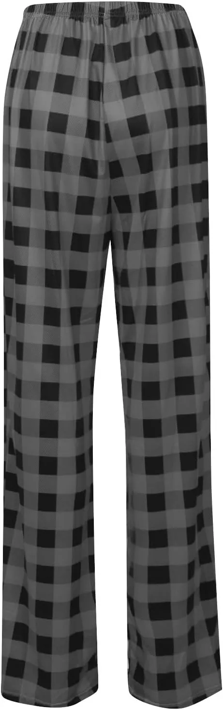 Ladies Drawstring Plaid Printed Casual Dressy Loose Fit Fashion Pants