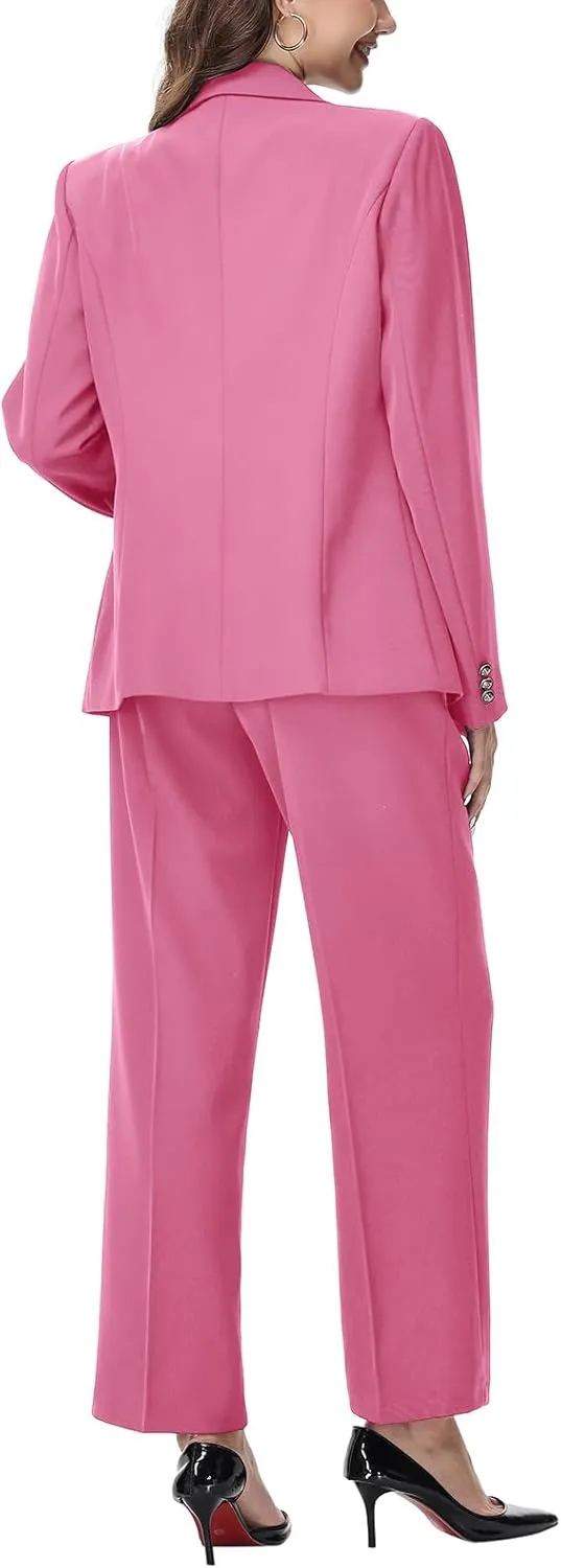 Lamgool Women's 2 Piece Set Double Breasted Blazer and Pants Suit Business Outfits for Work Office