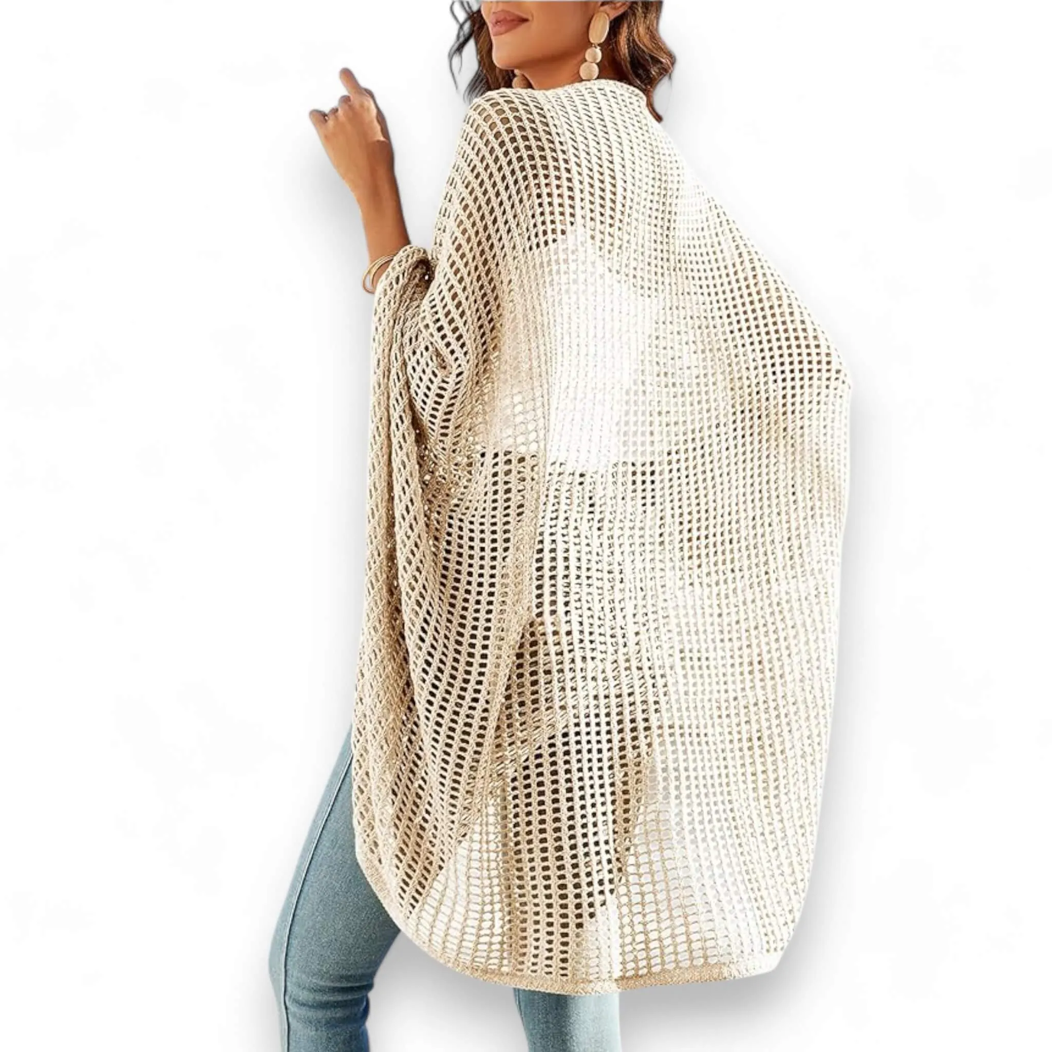Lightweight Crochet Open Front Cardigan