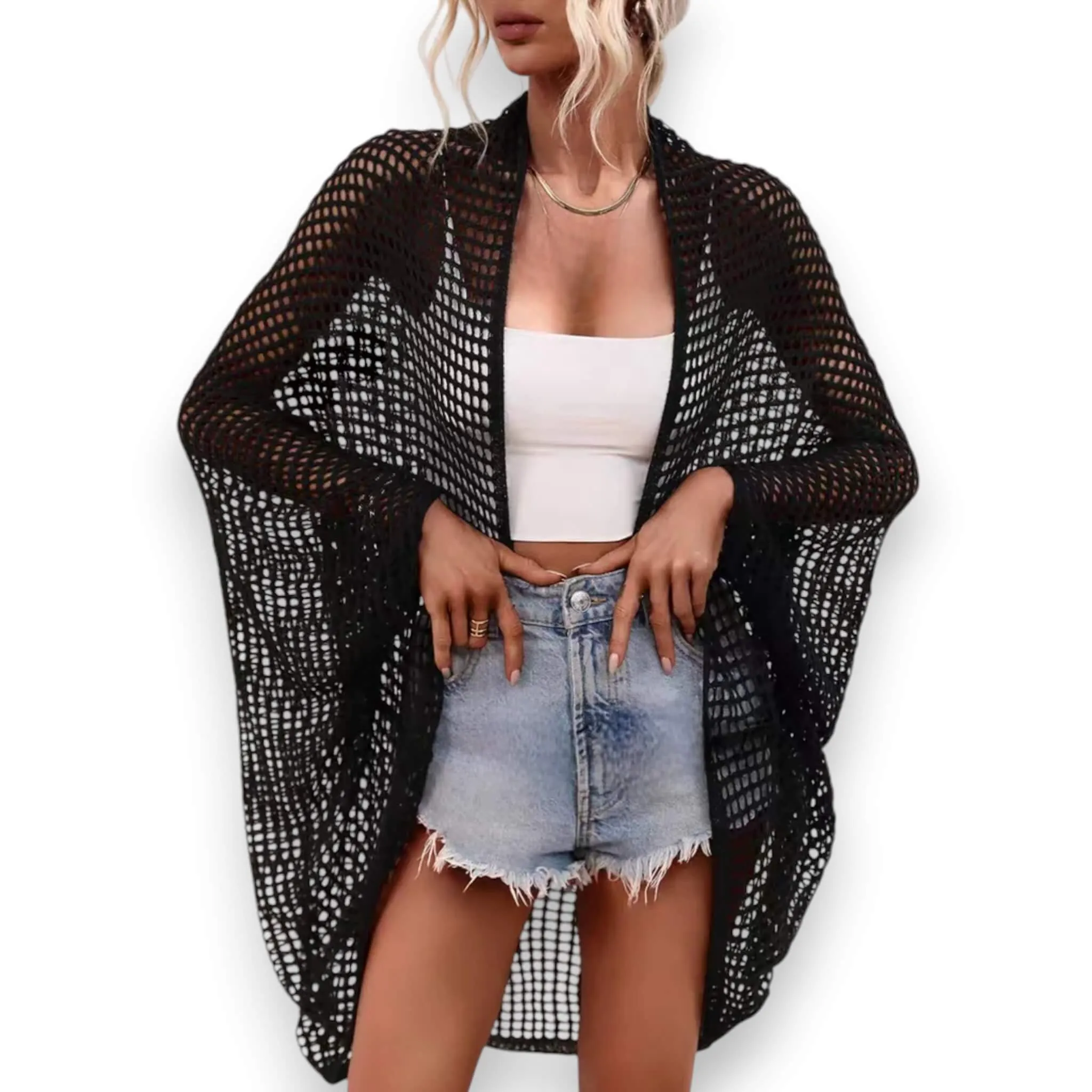 Lightweight Crochet Open Front Cardigan