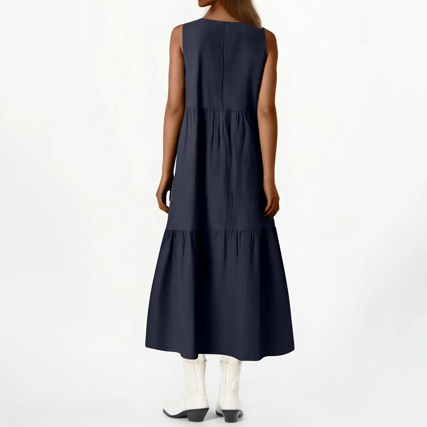 Linen Dresses for Women 2025 Summer Plus Size Casual Dresses Sleeveless V Neck Beach Flowy Long Dress with Pockets
