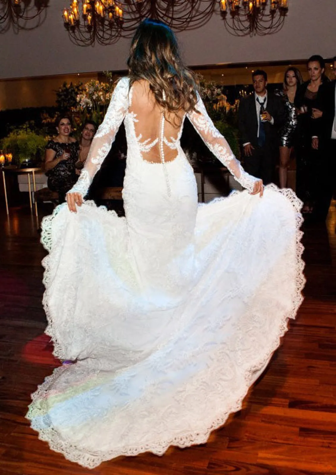 Long Sleeve Illusion Ivory Lace Mermaid Wedding Dress, Buttons