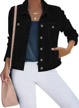 luvamia Women's Basic Button Down Stretch Fitted Long Sleeves Denim Jean Jacket