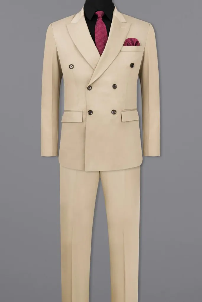 Men Beige Double Breasted Suit Wedding Suit Formal Slim Fit Suit Elegant Bespoke Suit Tailoring Him