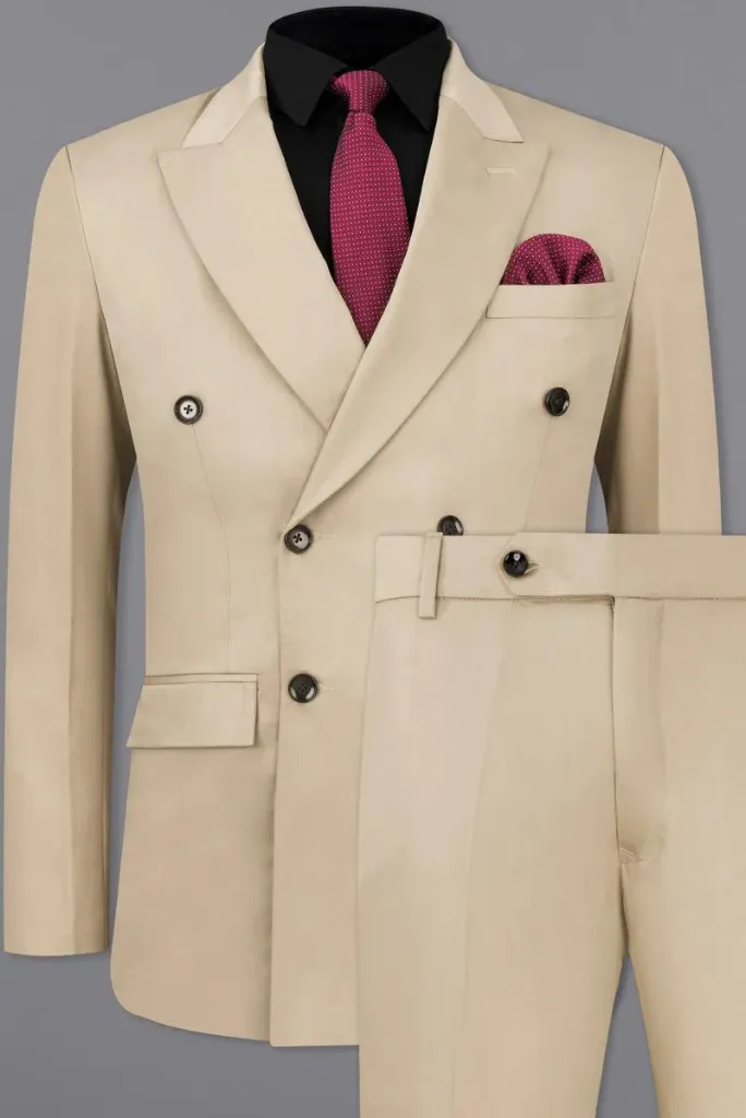 Men Beige Double Breasted Suit Wedding Suit Formal Slim Fit Suit Elegant Bespoke Suit Tailoring Him