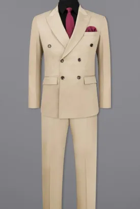 Men Beige Double Breasted Suit Wedding Suit Formal Slim Fit Suit Elegant Bespoke Suit Tailoring Him