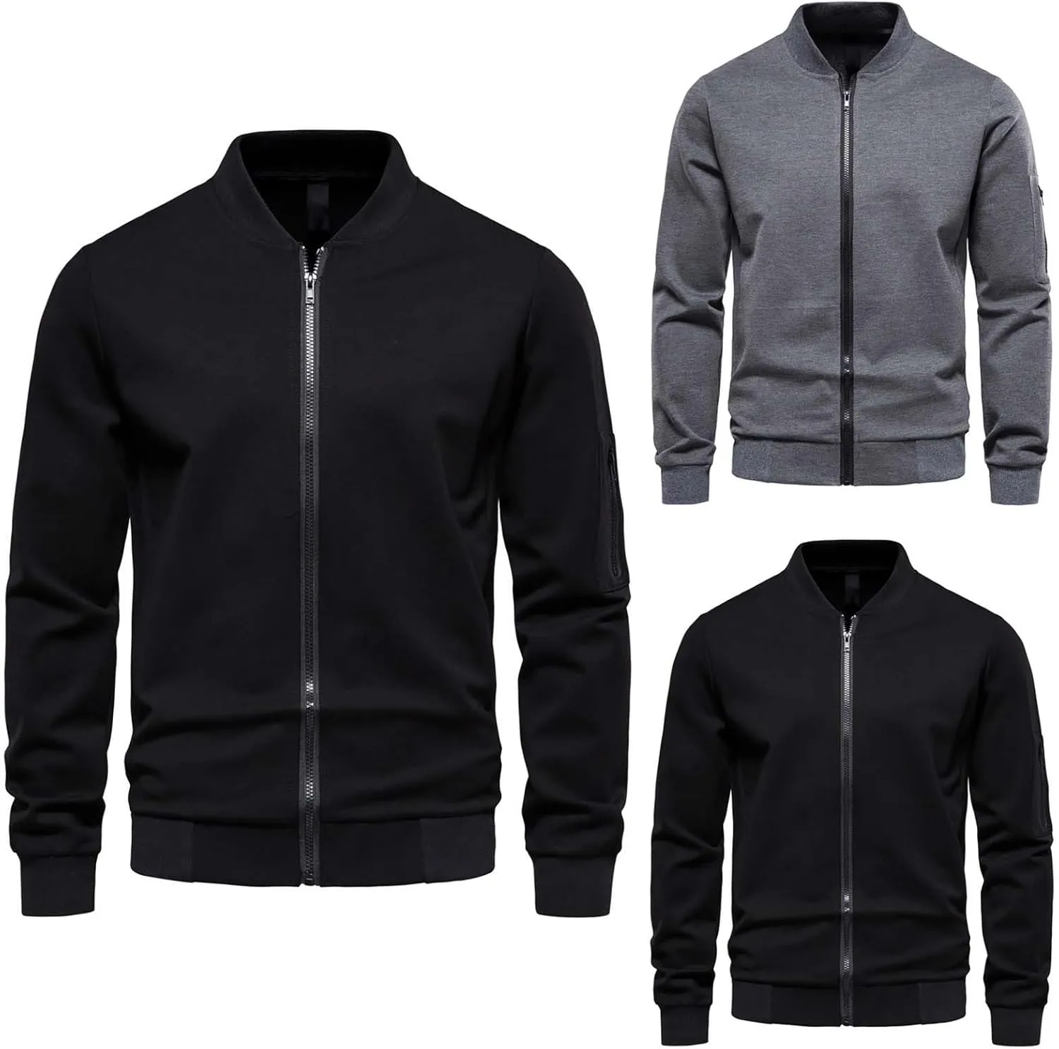 Men's Bomber Jacket Lightweight No Hood Casual Spring Fall Warm Windbreaker Zip Up Sports Cardigan Coat with Pocket