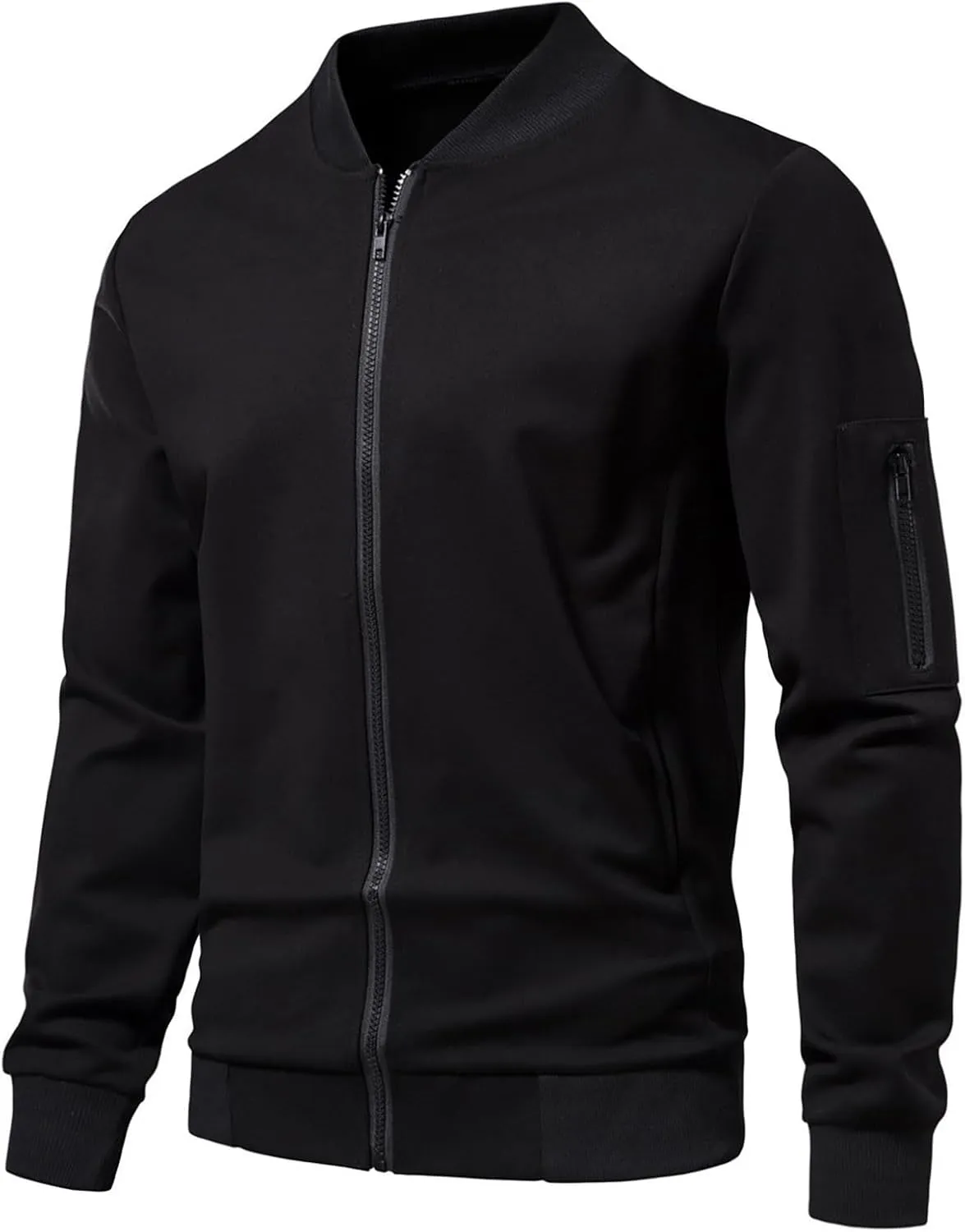 Men's Bomber Jacket Lightweight No Hood Casual Spring Fall Warm Windbreaker Zip Up Sports Cardigan Coat with Pocket