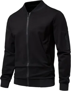 Men's Bomber Jacket Lightweight No Hood Casual Spring Fall Warm Windbreaker Zip Up Sports Cardigan Coat with Pocket