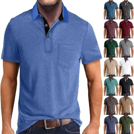 Men's Polo Shirts Summer Short Sleeve Casual 3 Button T-Shirts Classic Basic Golf Work Tees Tops with Pocket