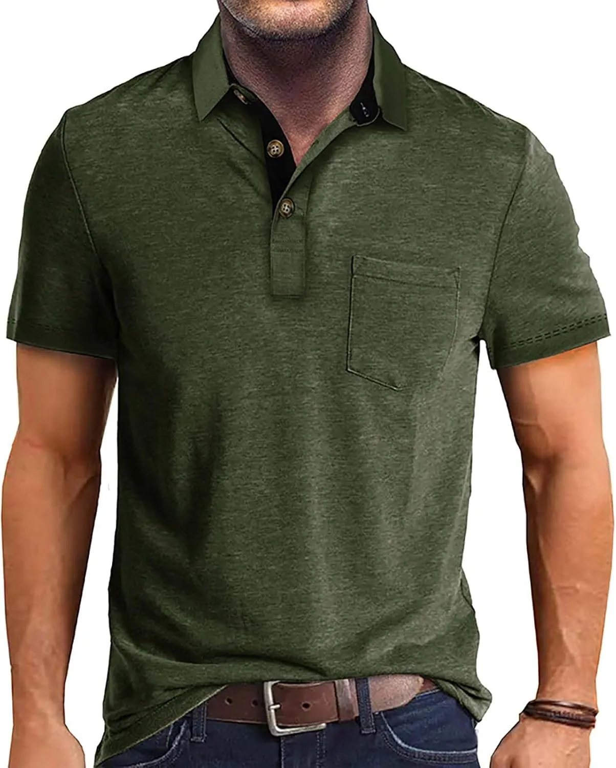Men's Polo Shirts Summer Short Sleeve Casual 3 Button T-Shirts Classic Basic Golf Work Tees Tops with Pocket