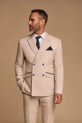 Men's Suit 2 Piece Beige Double Breasted Tailored Fit