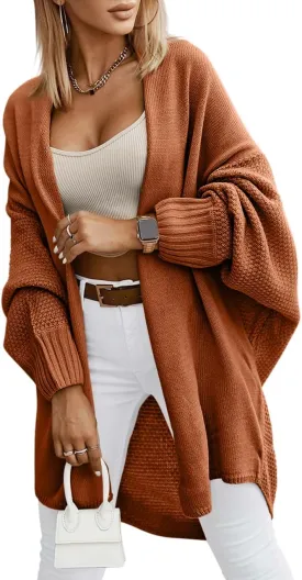Miladusa Oversized Cardigans for Women Fall 2024 Trendy Open Front Batwing Sleeve Long Cardigan Sweaters