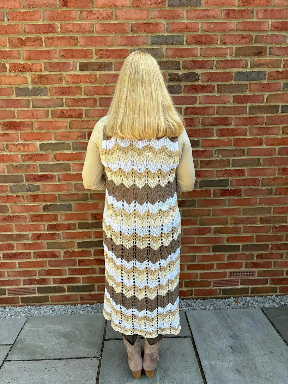 Mocha Shimmer Zig Zag Sleeveless Cardigan Debbie