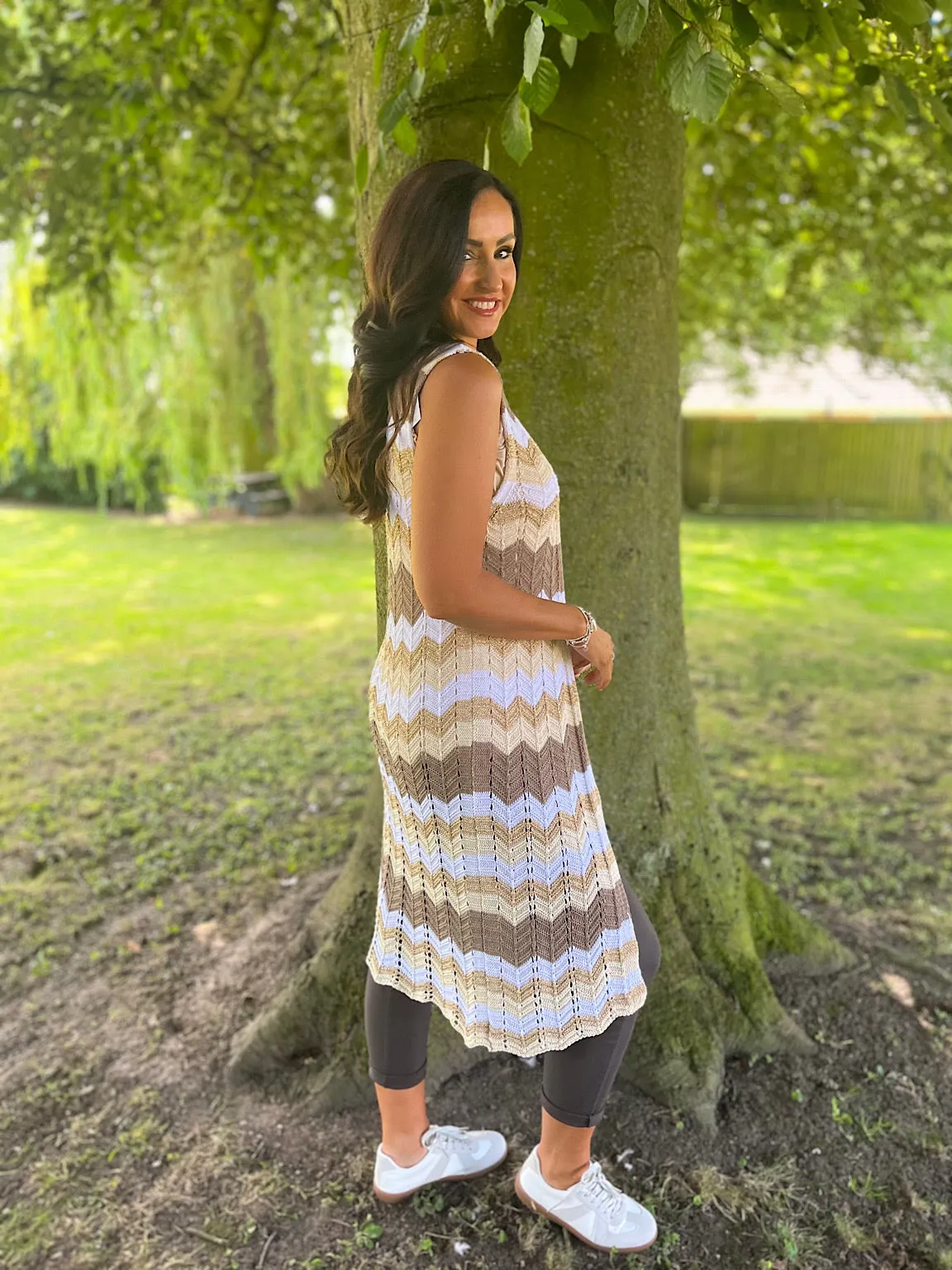 Mocha Shimmer Zig Zag Sleeveless Cardigan Debbie