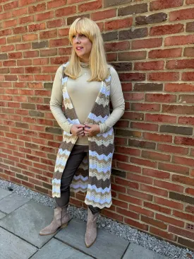Mocha Shimmer Zig Zag Sleeveless Cardigan Debbie
