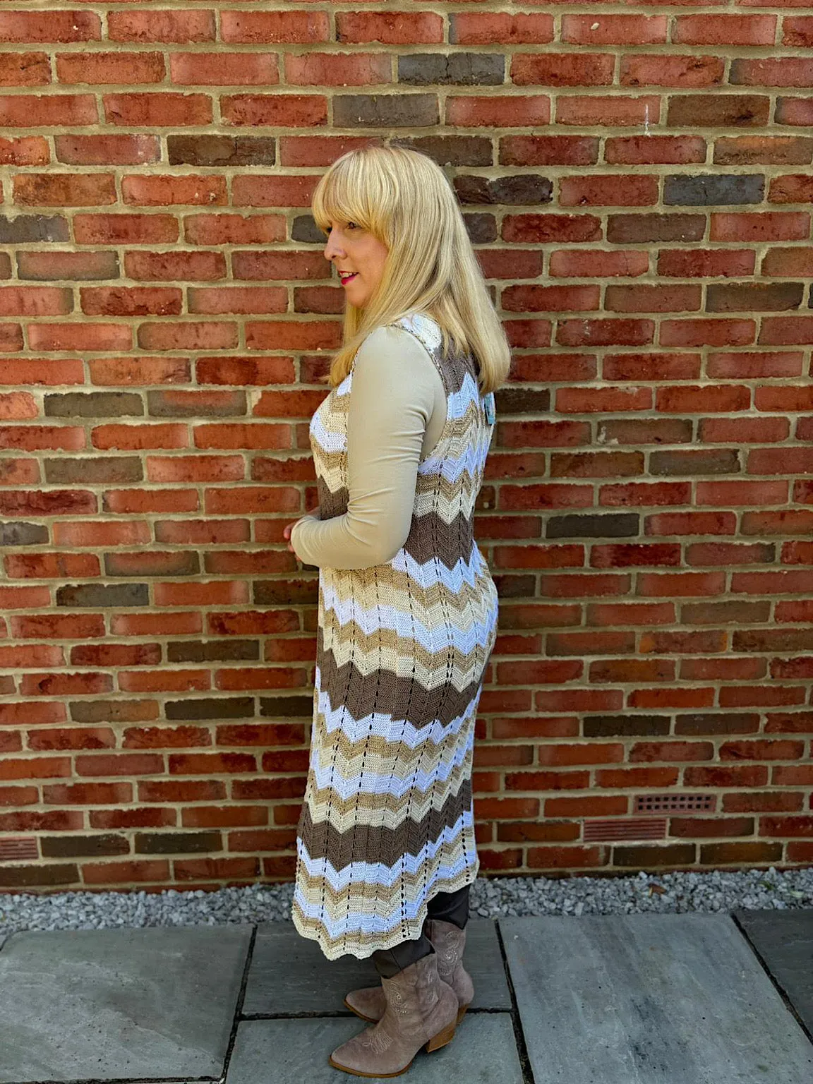Mocha Shimmer Zig Zag Sleeveless Cardigan Debbie