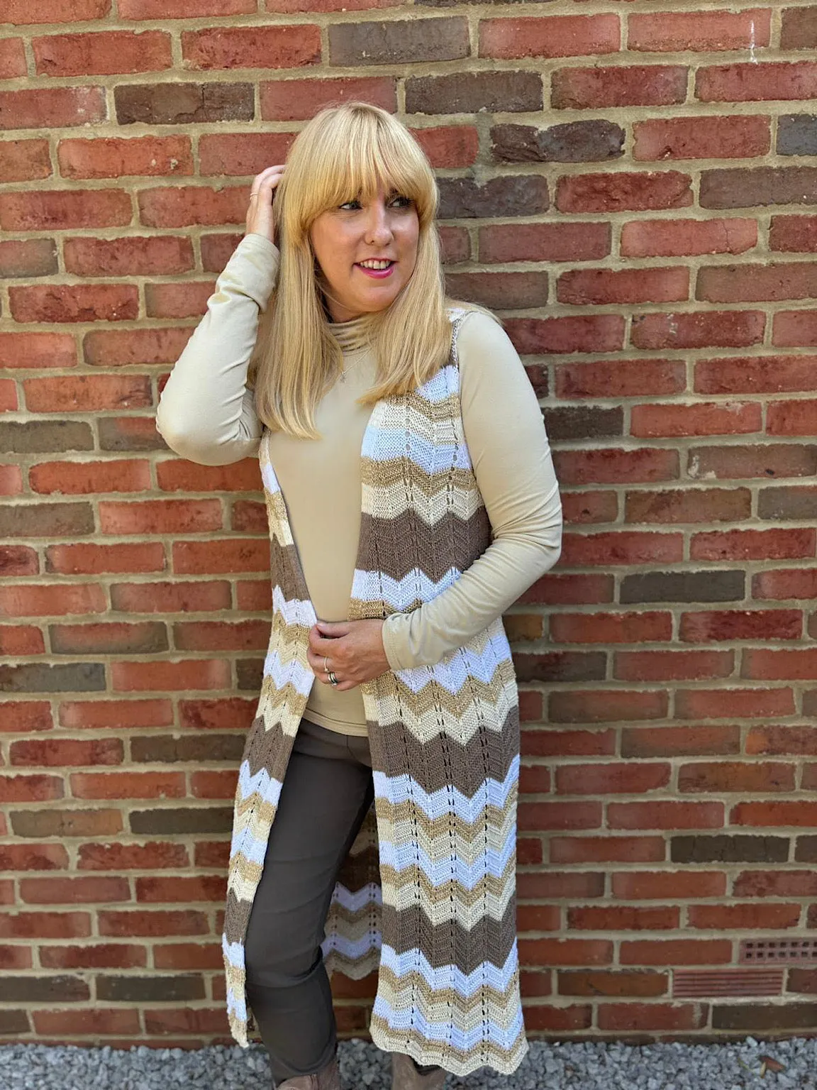 Mocha Shimmer Zig Zag Sleeveless Cardigan Debbie