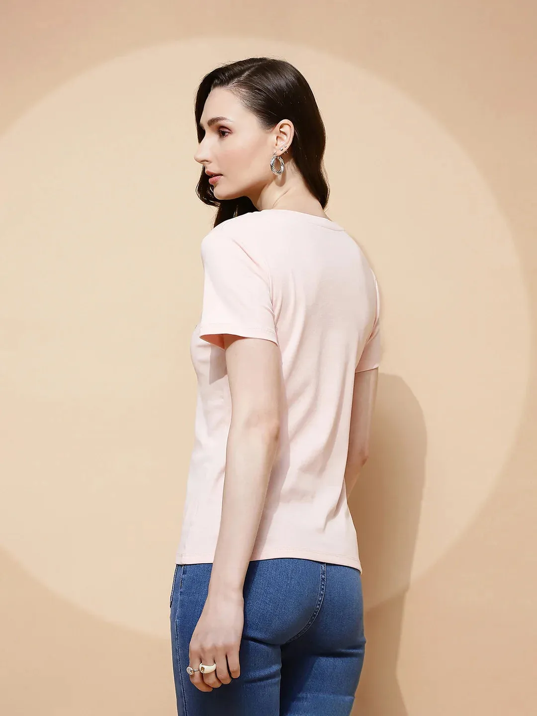 Pink Cotton Blend Regular Fit Top For Women