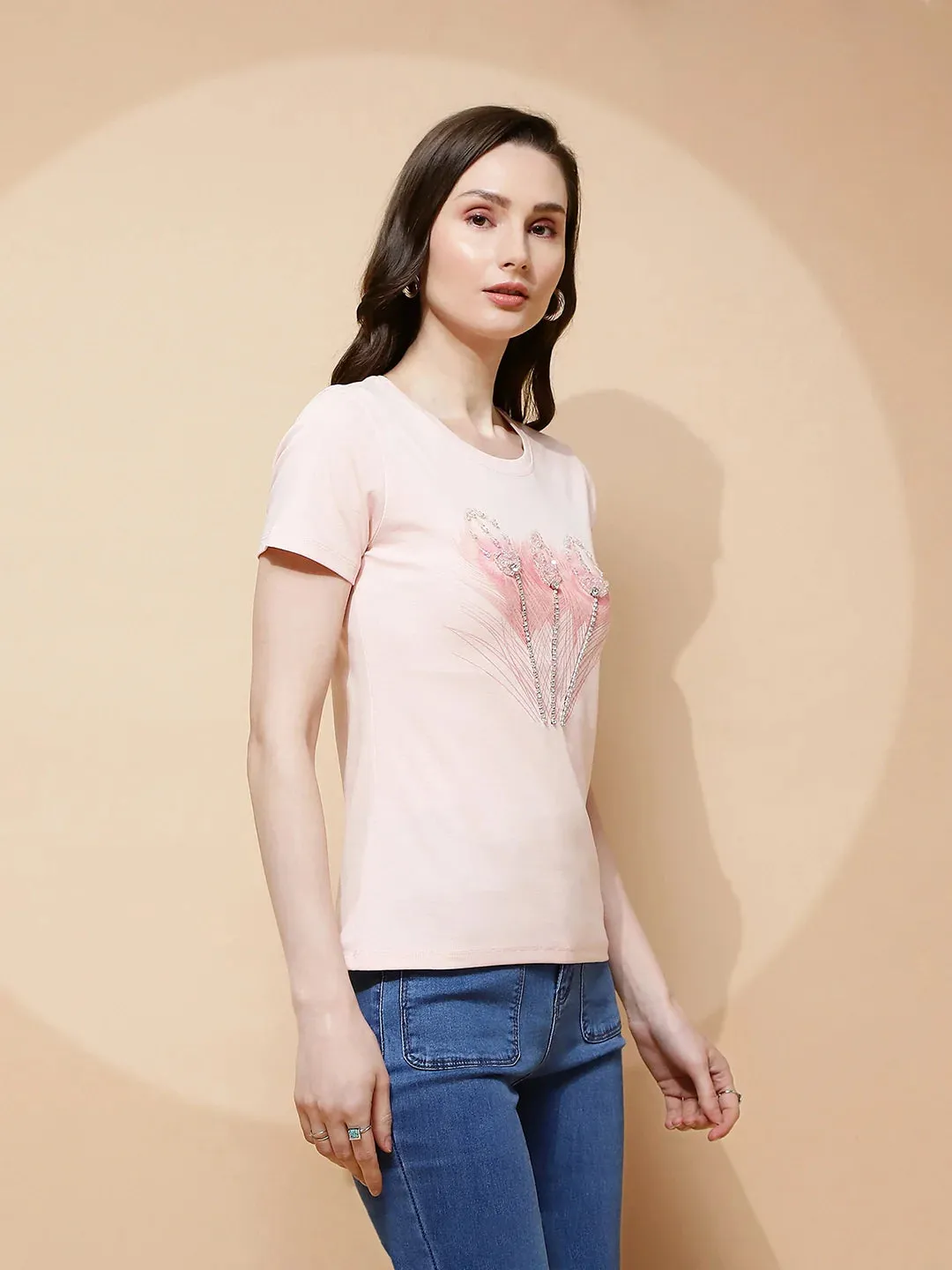 Pink Cotton Blend Regular Fit Top For Women
