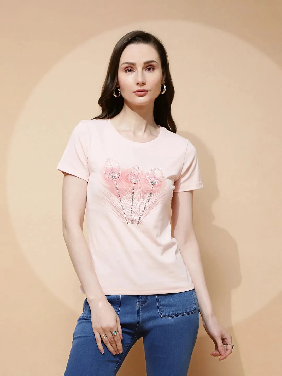 Pink Cotton Blend Regular Fit Top For Women