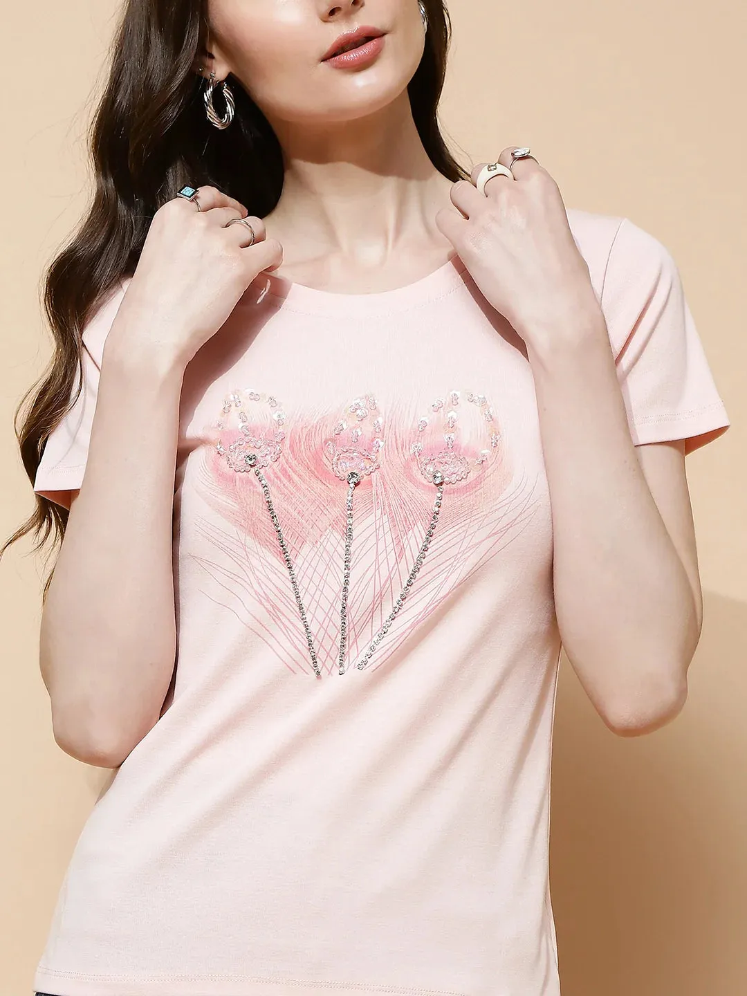 Pink Cotton Blend Regular Fit Top For Women