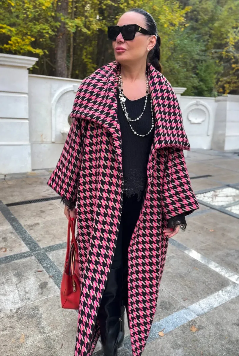 Pink Houndstooth Coat OFELIA