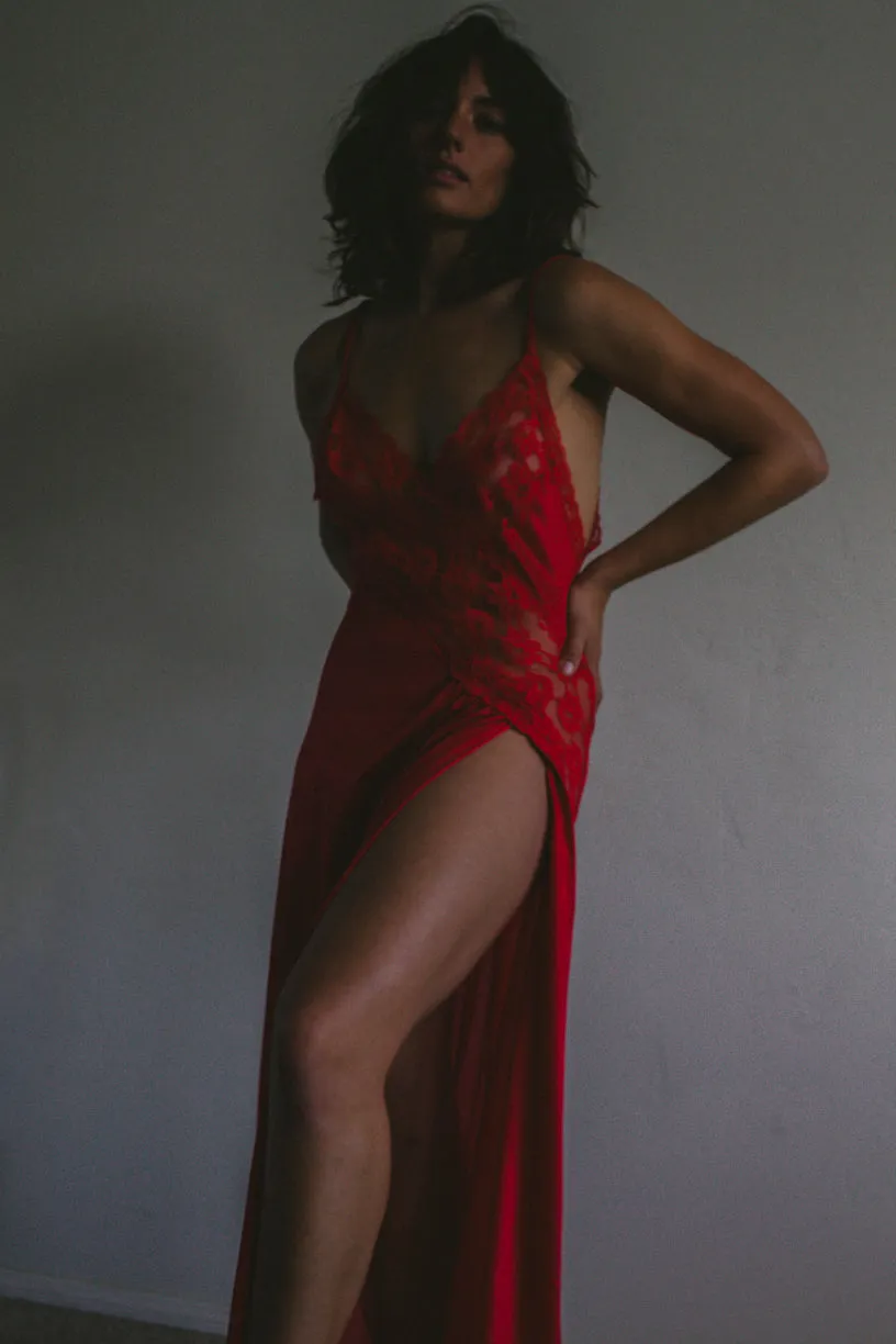 PORTER Saucy Red Lacey Slip Dress