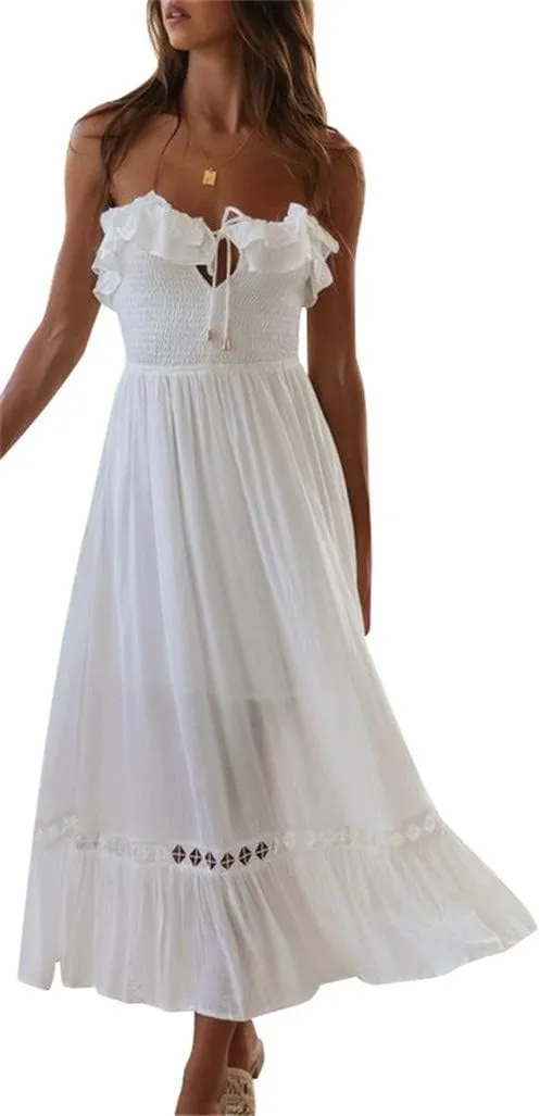 SAUKOLE Women's Summer Sleeveless Strapless Ruffle Off The Shoulder Swing Cocktail Party Dress