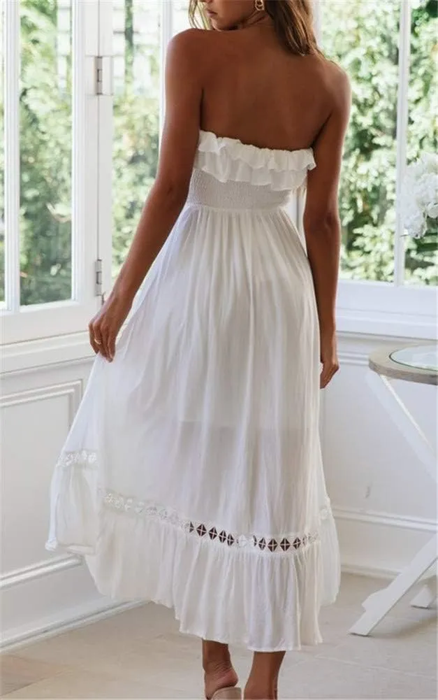 SAUKOLE Women's Summer Sleeveless Strapless Ruffle Off The Shoulder Swing Cocktail Party Dress
