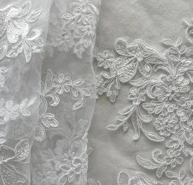 Scalloped Bridal White Alençon Style Lace Fabric (Made in Korea)