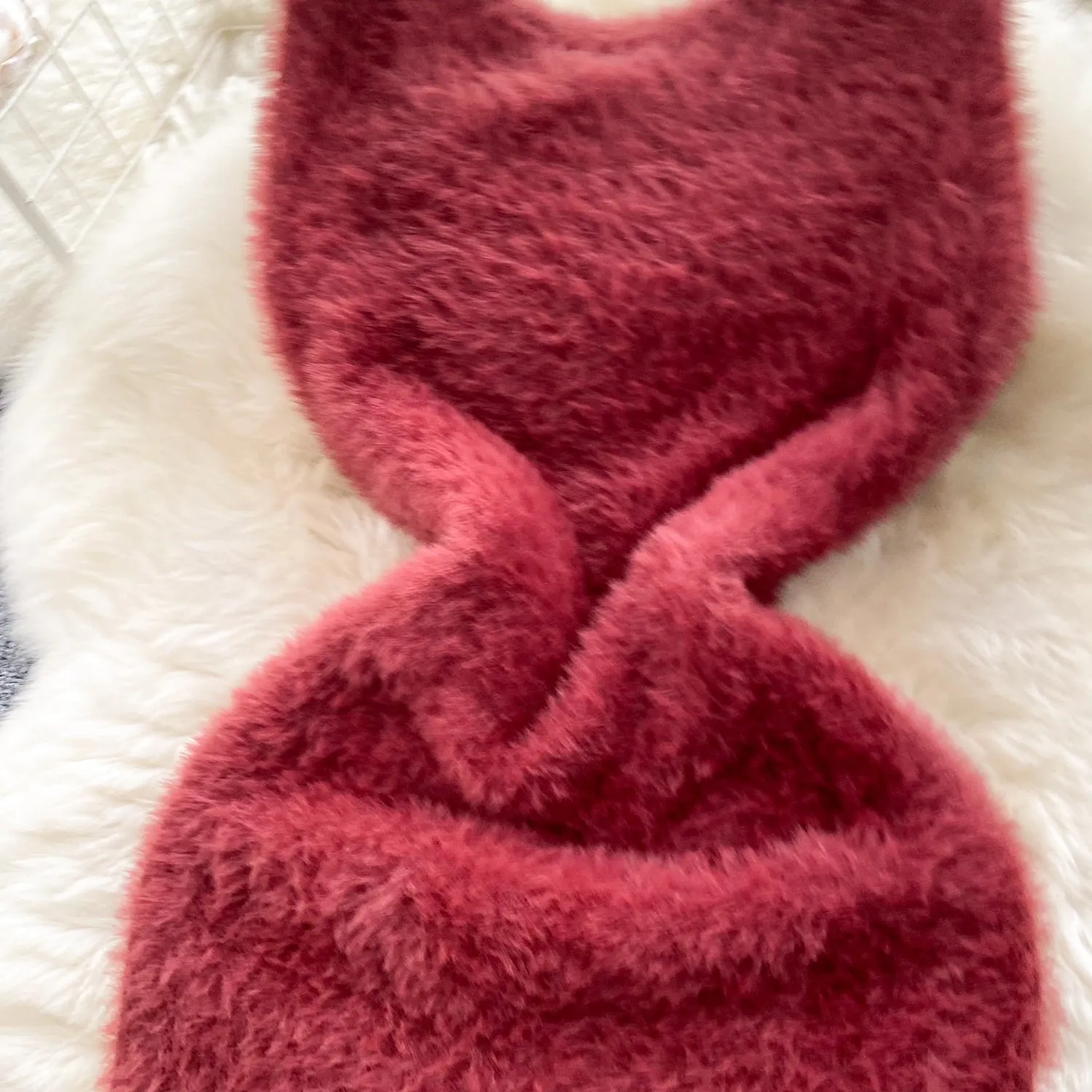 Solid Color Soft Furry Knitted Dress