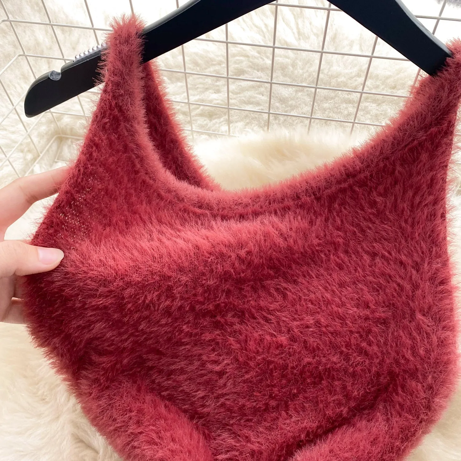 Solid Color Soft Furry Knitted Dress