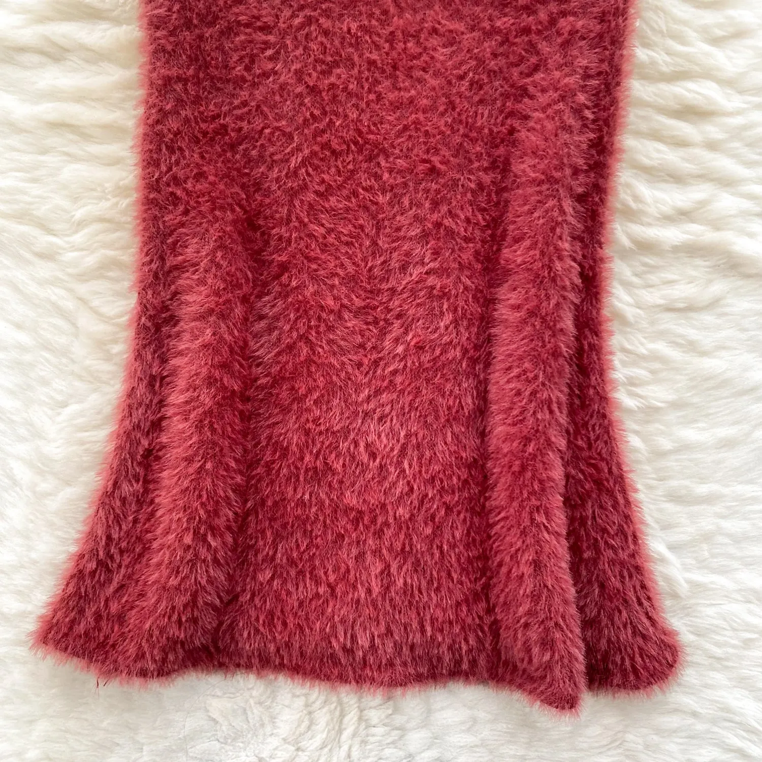 Solid Color Soft Furry Knitted Dress