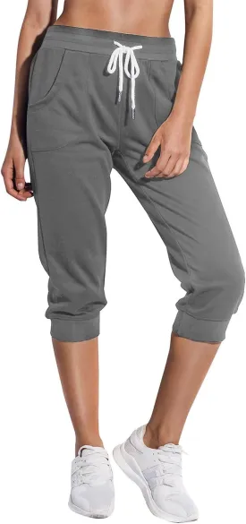 SPECIALMAGIC Women's Sweatpants Capri Pants Cropped Jogger Running Pants Lounge Loose Fit Drawstring Waist with Side Pockets