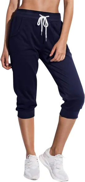 SPECIALMAGIC Women's Sweatpants Capri Pants Cropped Jogger Running Pants Lounge Loose Fit Drawstring Waist with Side Pockets