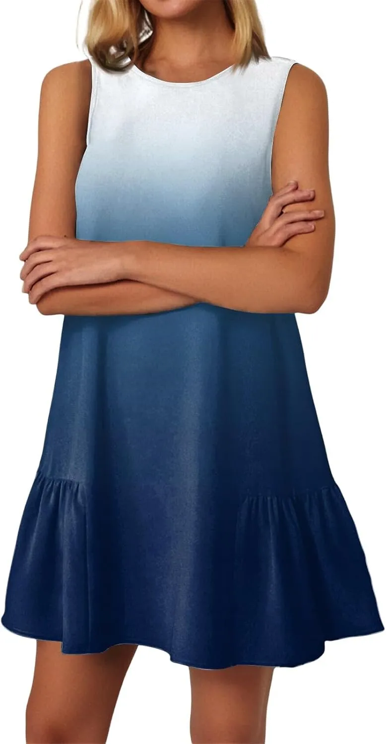 Summer Dresses for Women 2025 Beach Vacation Spring Clothes Sleeveless Round Neck Casual Sun Dress