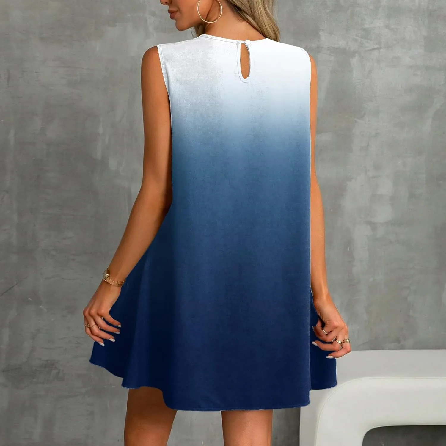 Summer Dresses for Women 2025 Beach Vacation Spring Clothes Sleeveless Round Neck Casual Sun Dress